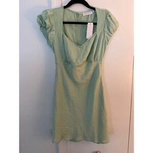 All in Favor Soft Green Puff Sleeve Cutout Back Mini Dress LD47252-001 NWT Small